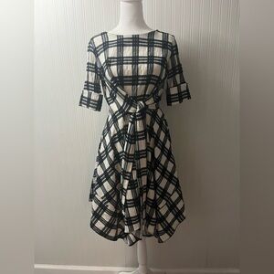 Eva Franco Black and White Checkered Midi Dress